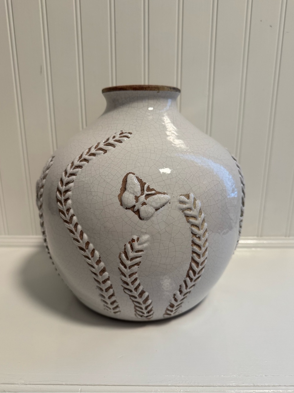 Pottery Barn White Ceramic Butterfly Accent Vase